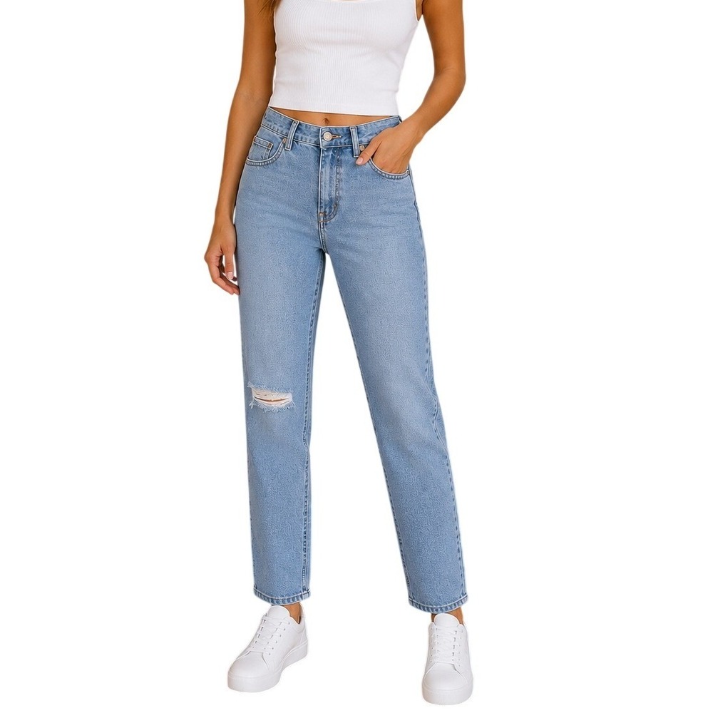 Wrangler Wild West Medium Wash High Rise Straight Leg Distressed Jeans W28 L28